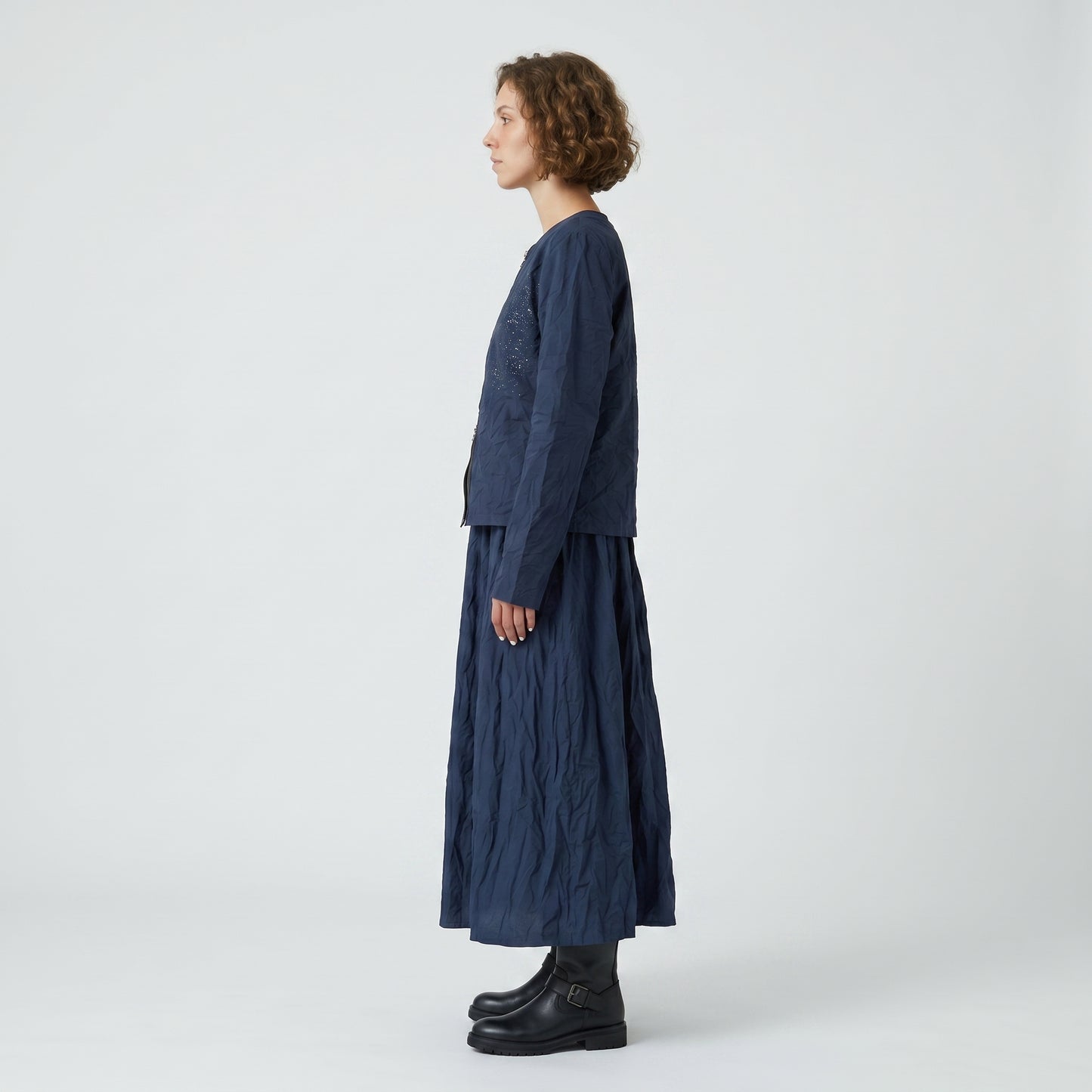 Crinkled Glitter Detail Navy Jacket