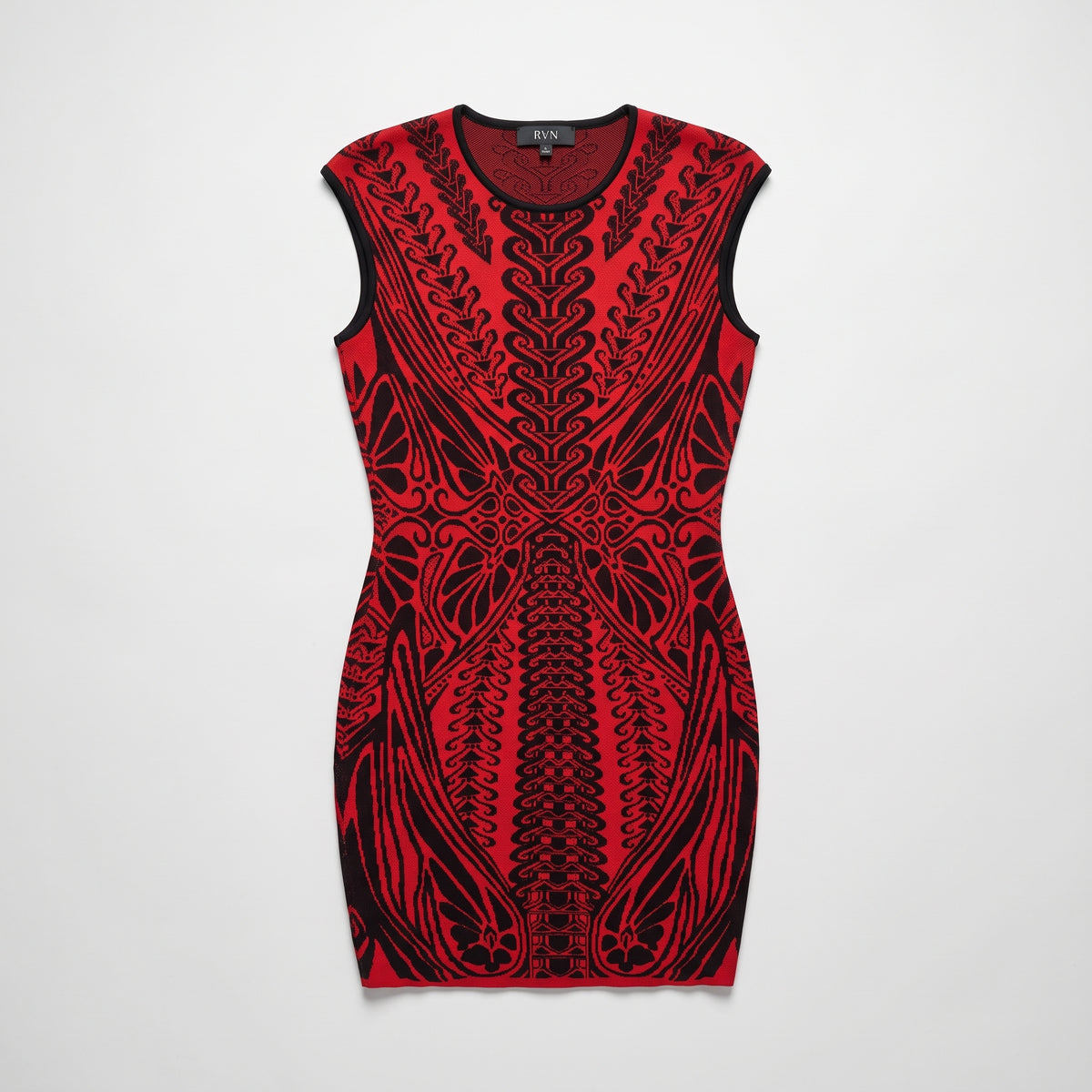 Red Black Patterned Knit Dress