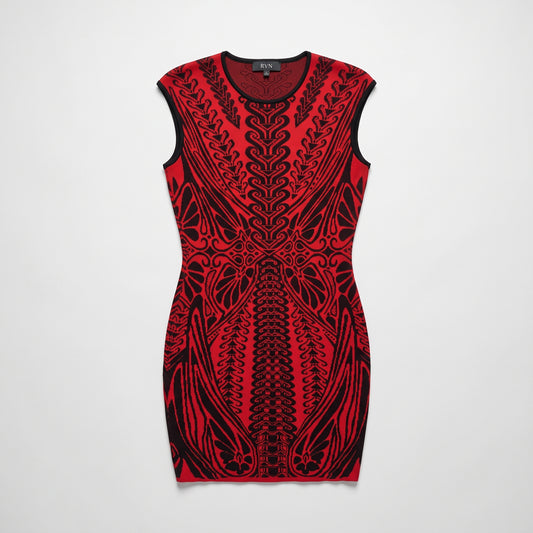 Red Black Patterned Knit Dress