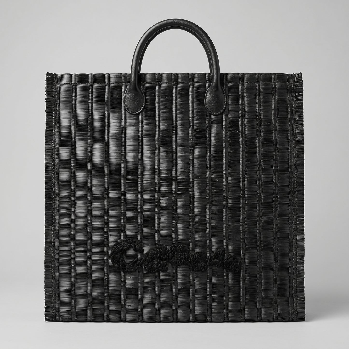 Structured Black Woven Tote