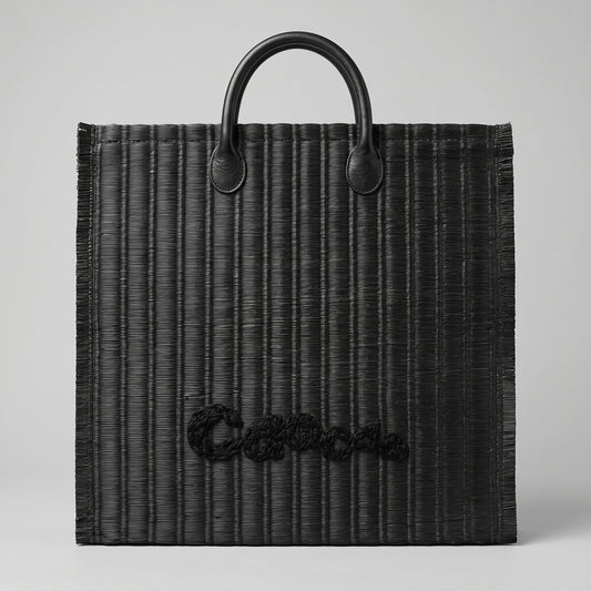Structured Black Woven Tote