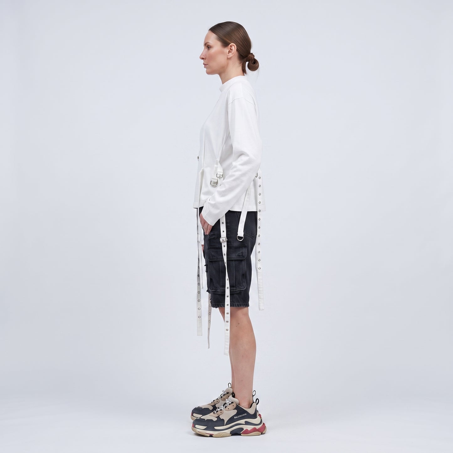 Buckled Detail Cotton Long-Sleeve Top