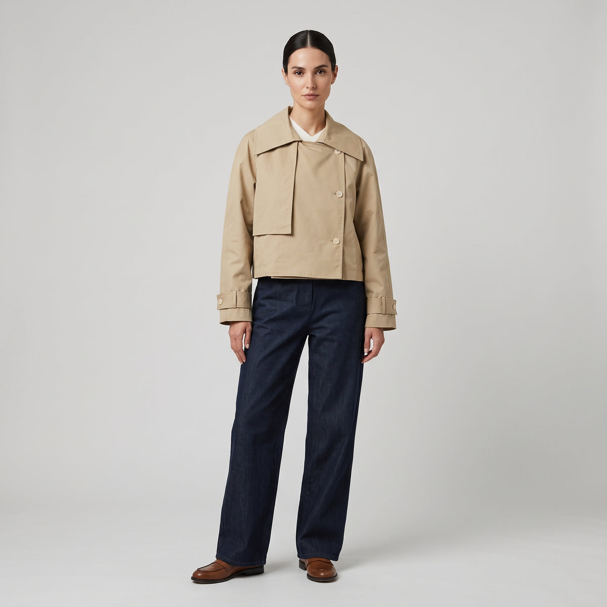 Cropped Tailored Trench Jacket