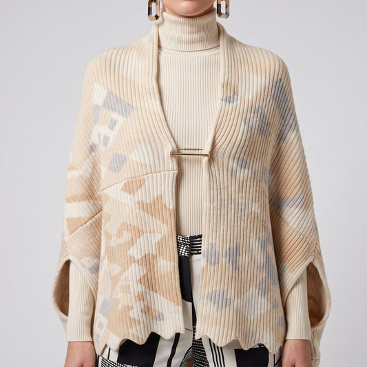 Abstract Jacquard Ribbed Cardigan