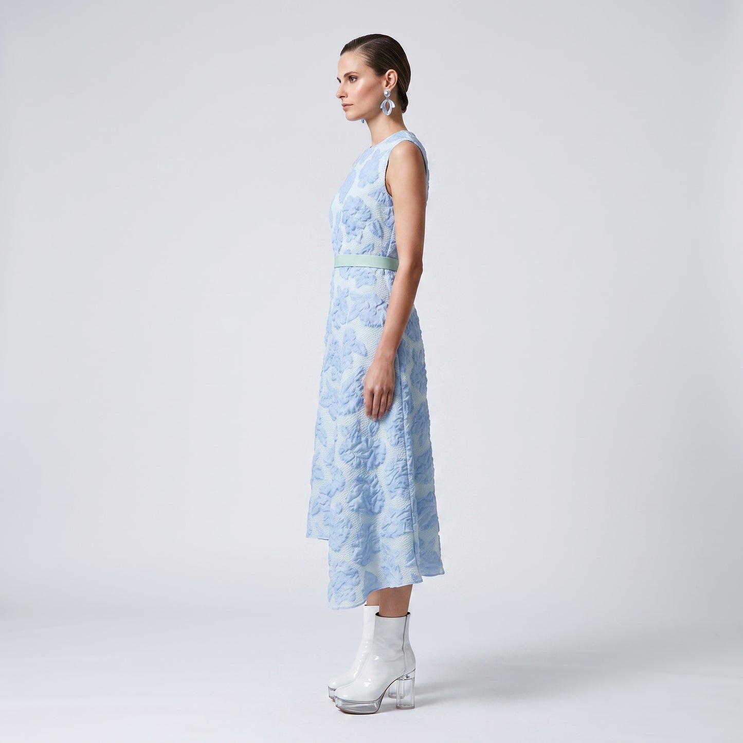 Floral Embossed Sleeveless Midi Dress