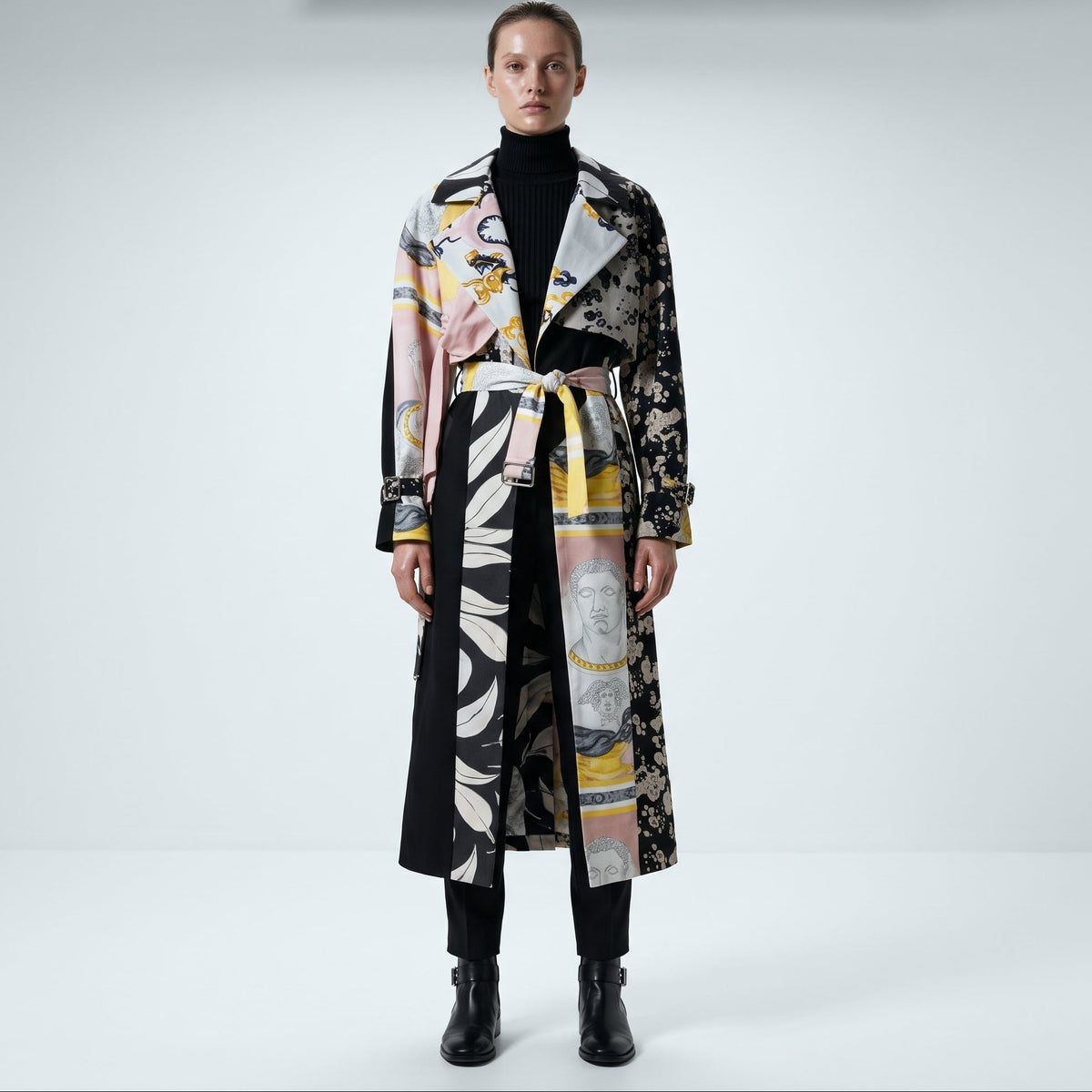 Graphic Patchwork Statement Trench Coat