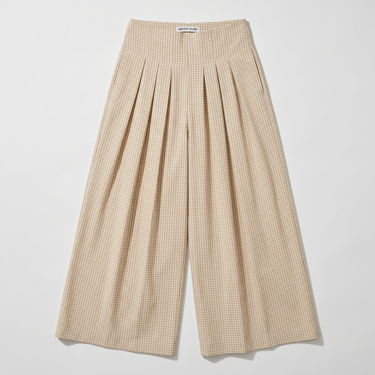 Gingham Pleated Wide Leg Trousers
