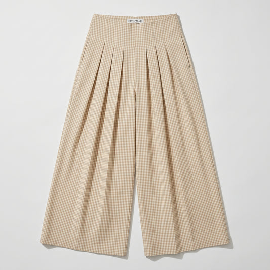 Gingham Pleated Wide Leg Trousers