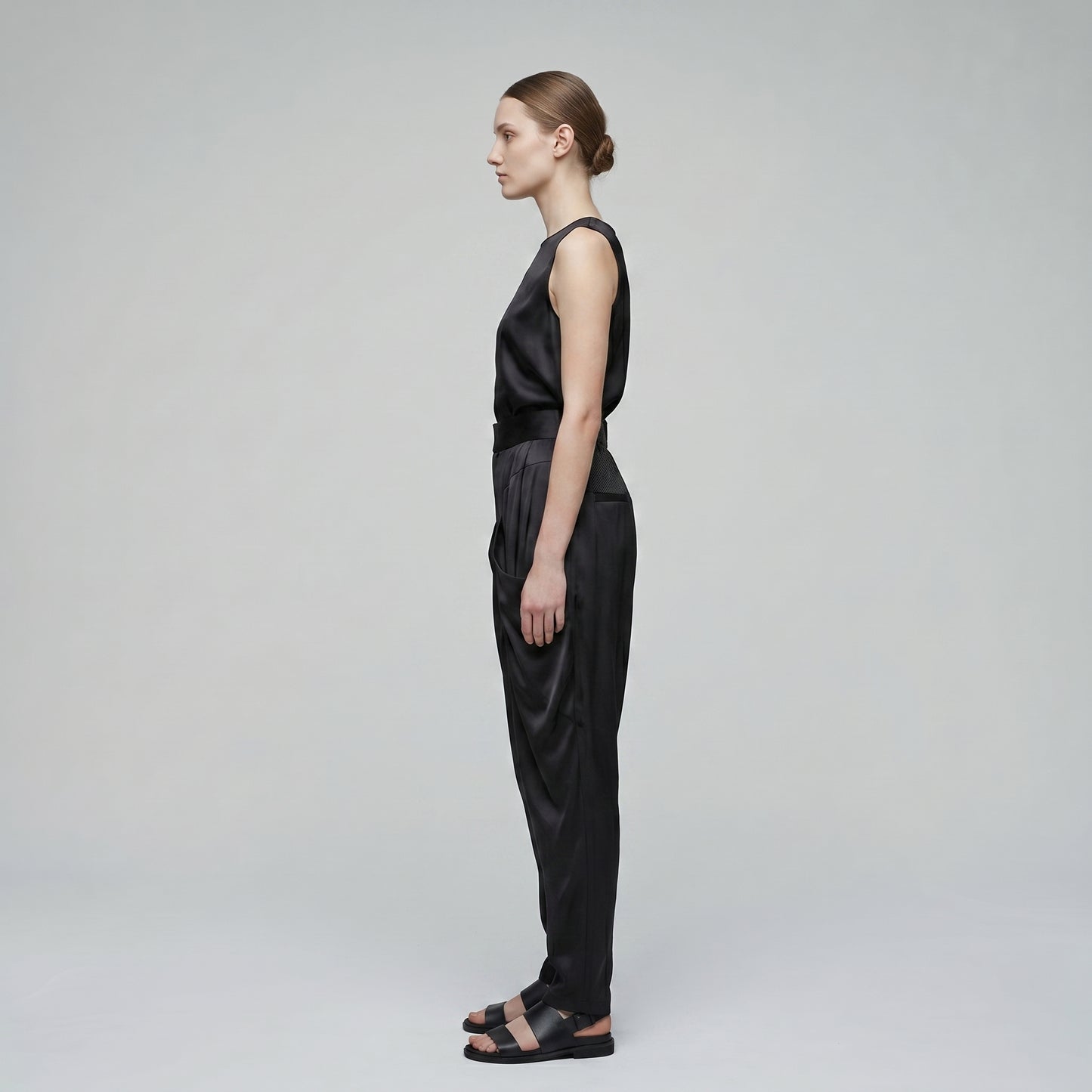 Satin High-Waisted Draped Trousers