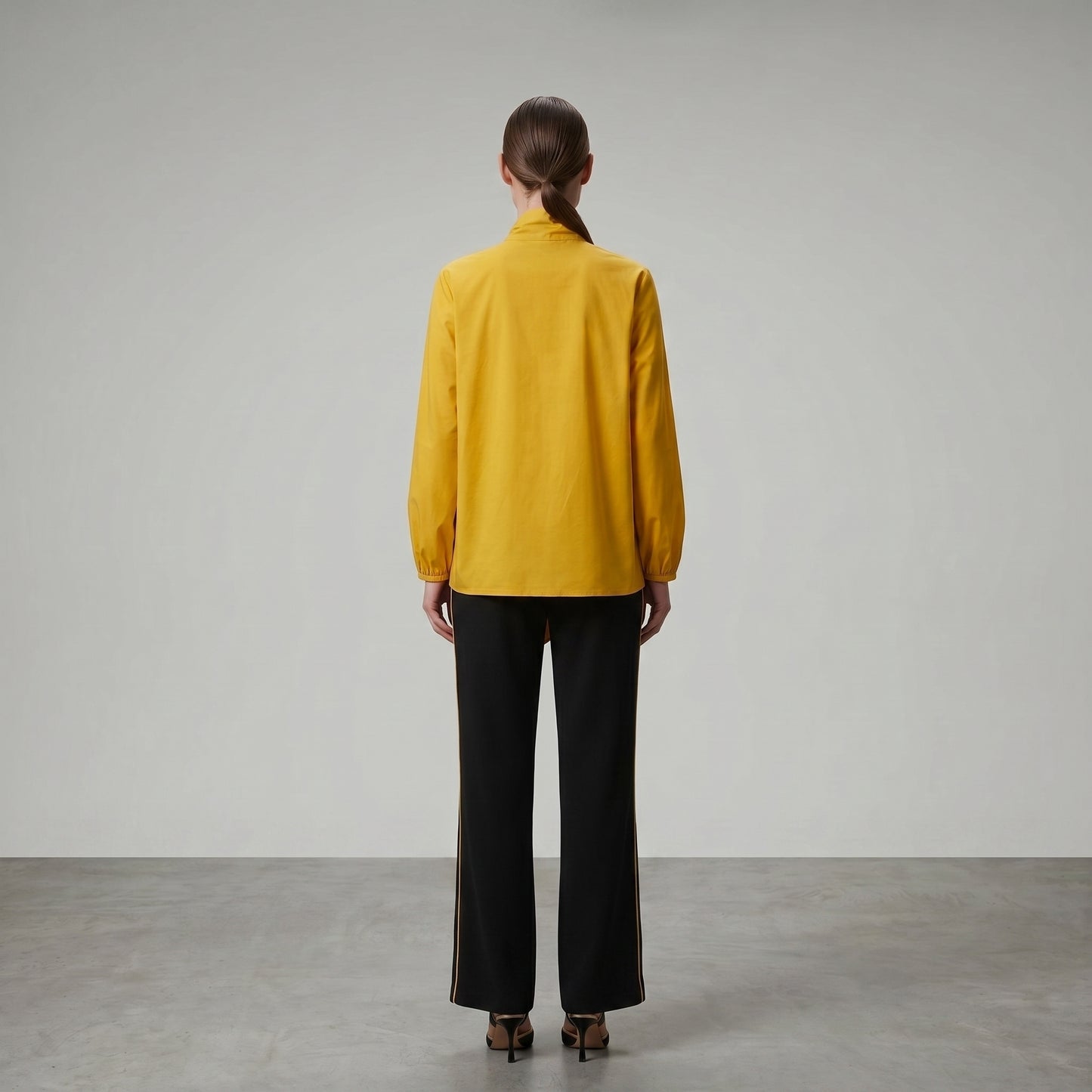 Mustard Tie Neck Silk Blouse