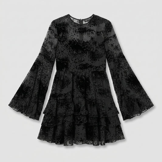 Black Sheer Tiered Mini Dress