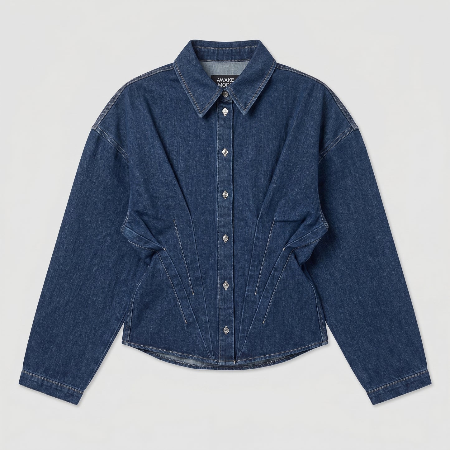 Sculpted Denim Button-Down Shirt