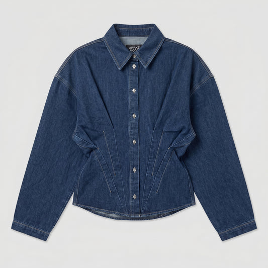 Sculpted Denim Button-Down Shirt