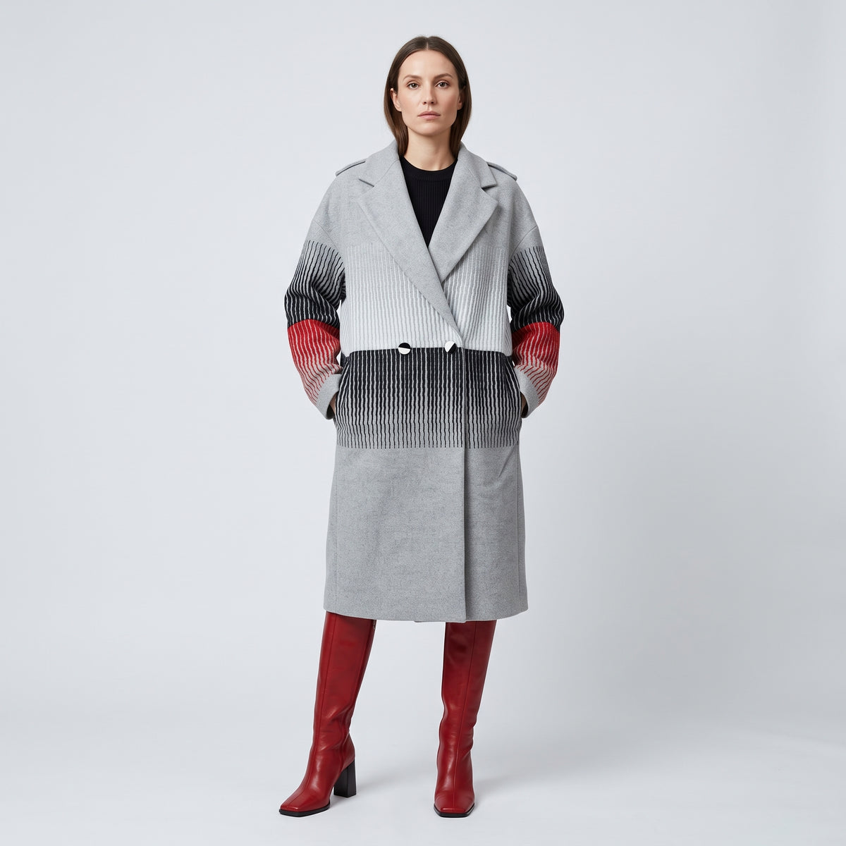 Colorblock Structured Wool Coat