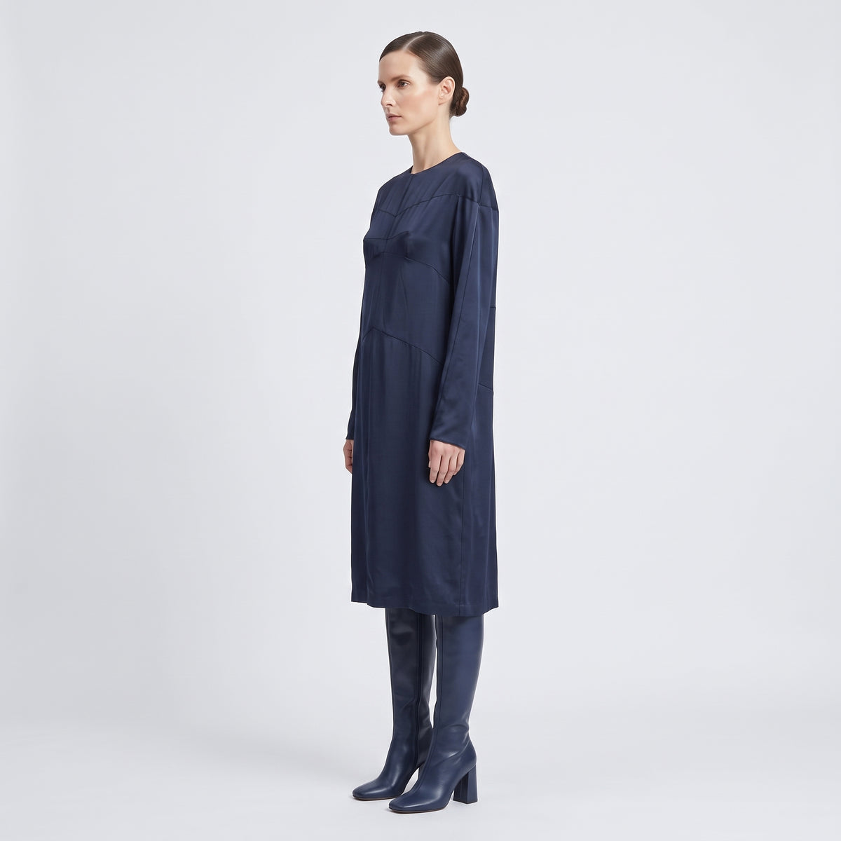 Minimalist Navy Satin Shift Dress