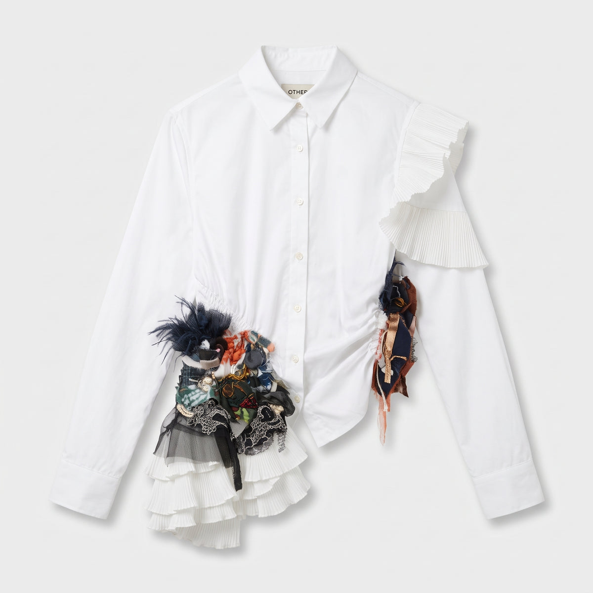Asymmetric Ruffled Embellished Shirt