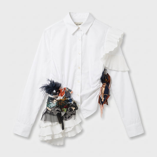 Asymmetric Ruffled Embellished Shirt