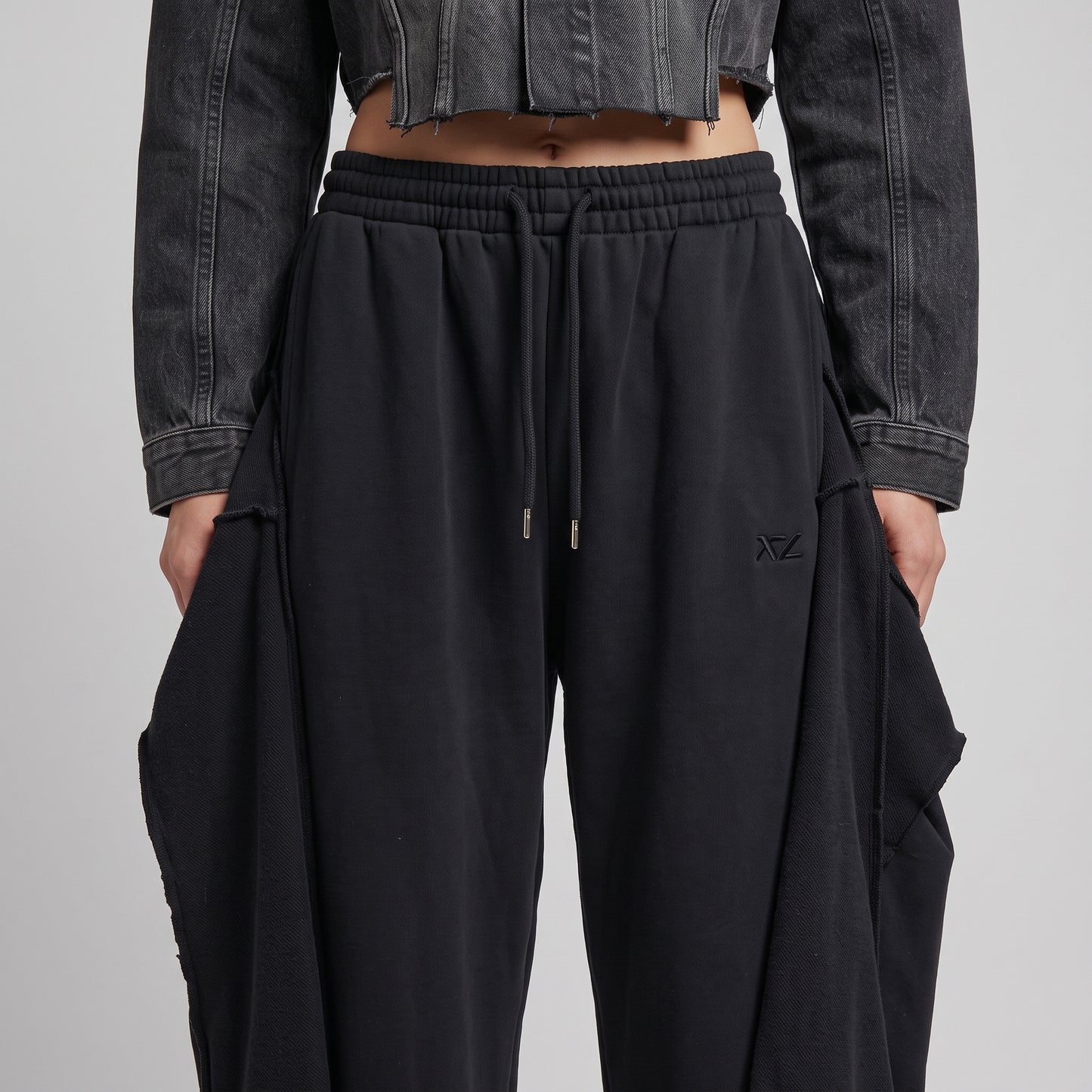Layered Black Cotton Sweatpants