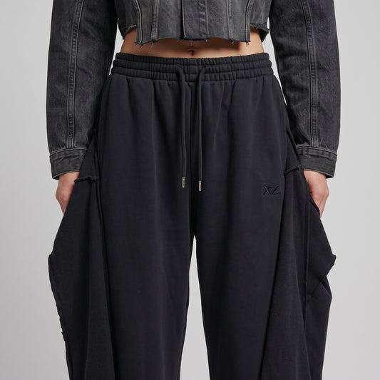 Layered Black Cotton Sweatpants