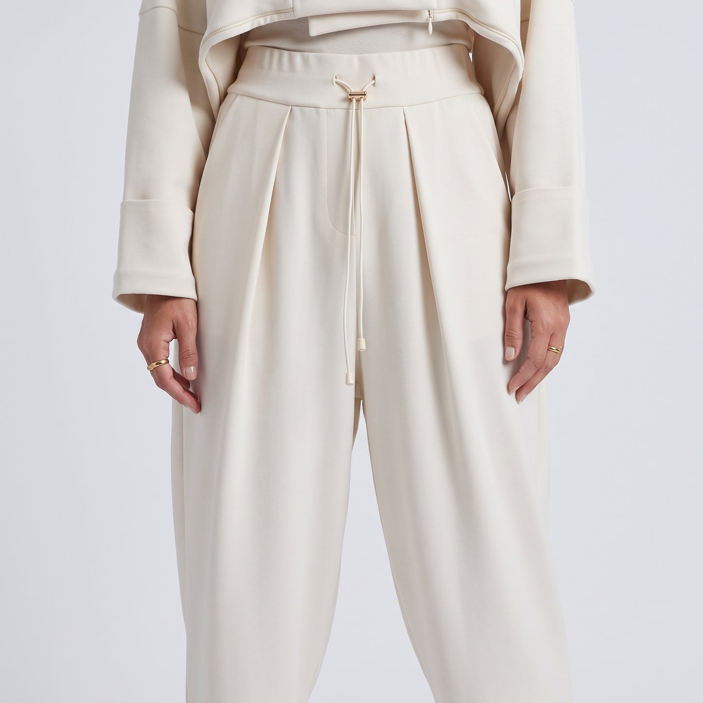 Tailored Cream Drawstring Trousers