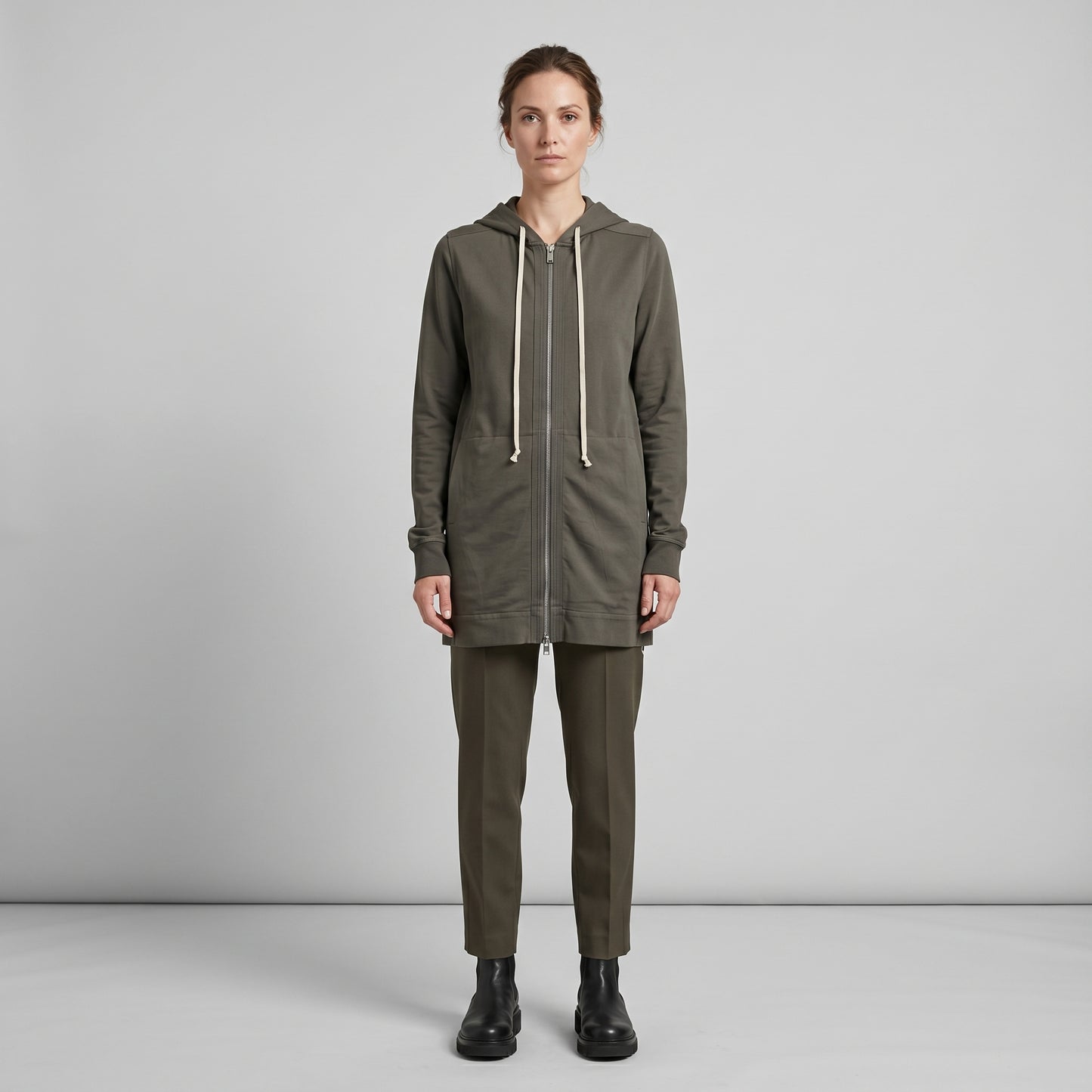 Longline Cotton Zip Hoodie