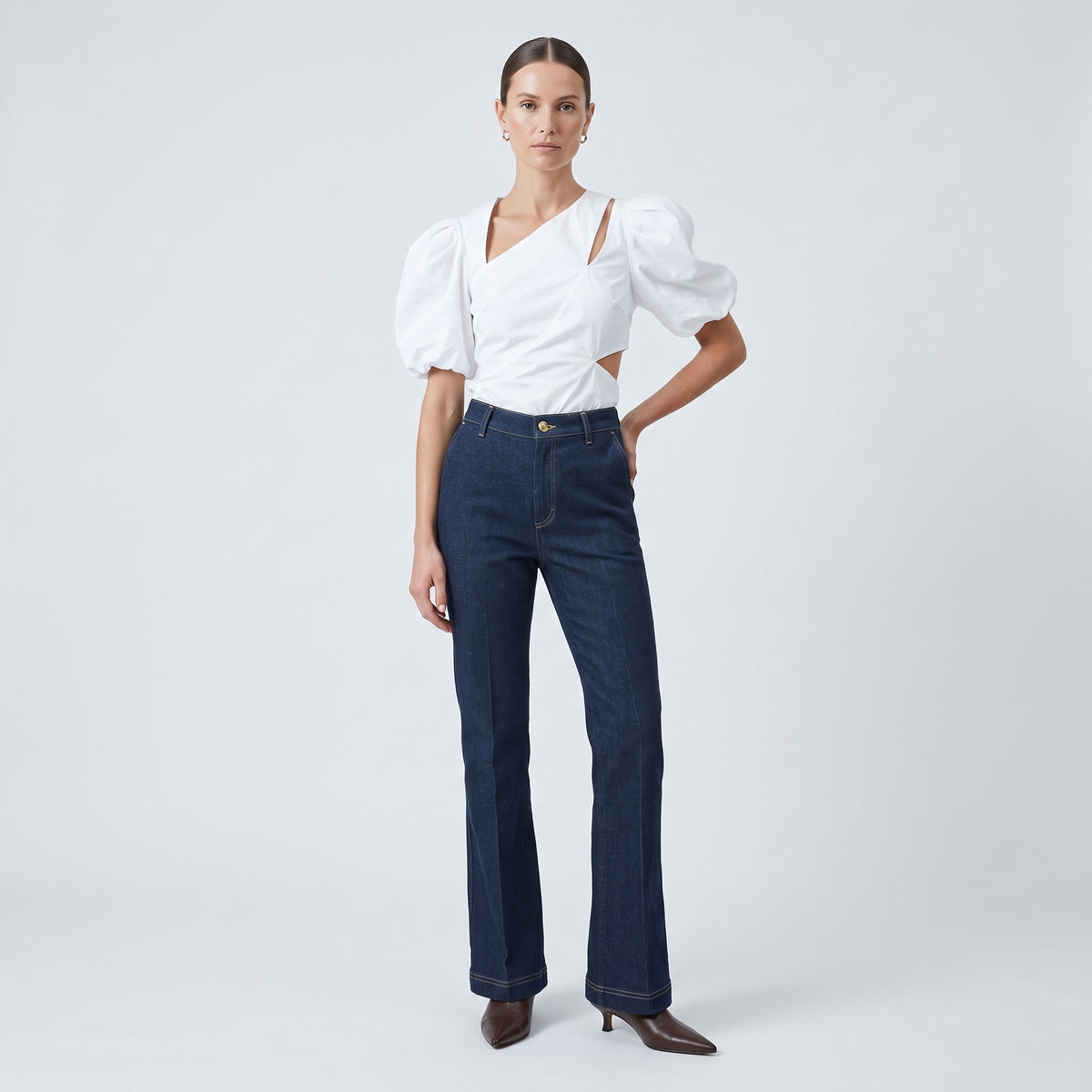 High-Rise Flared Dark Denim