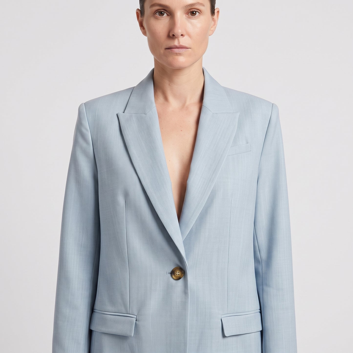 Powder Blue Tailored Single-Breasted Blazer