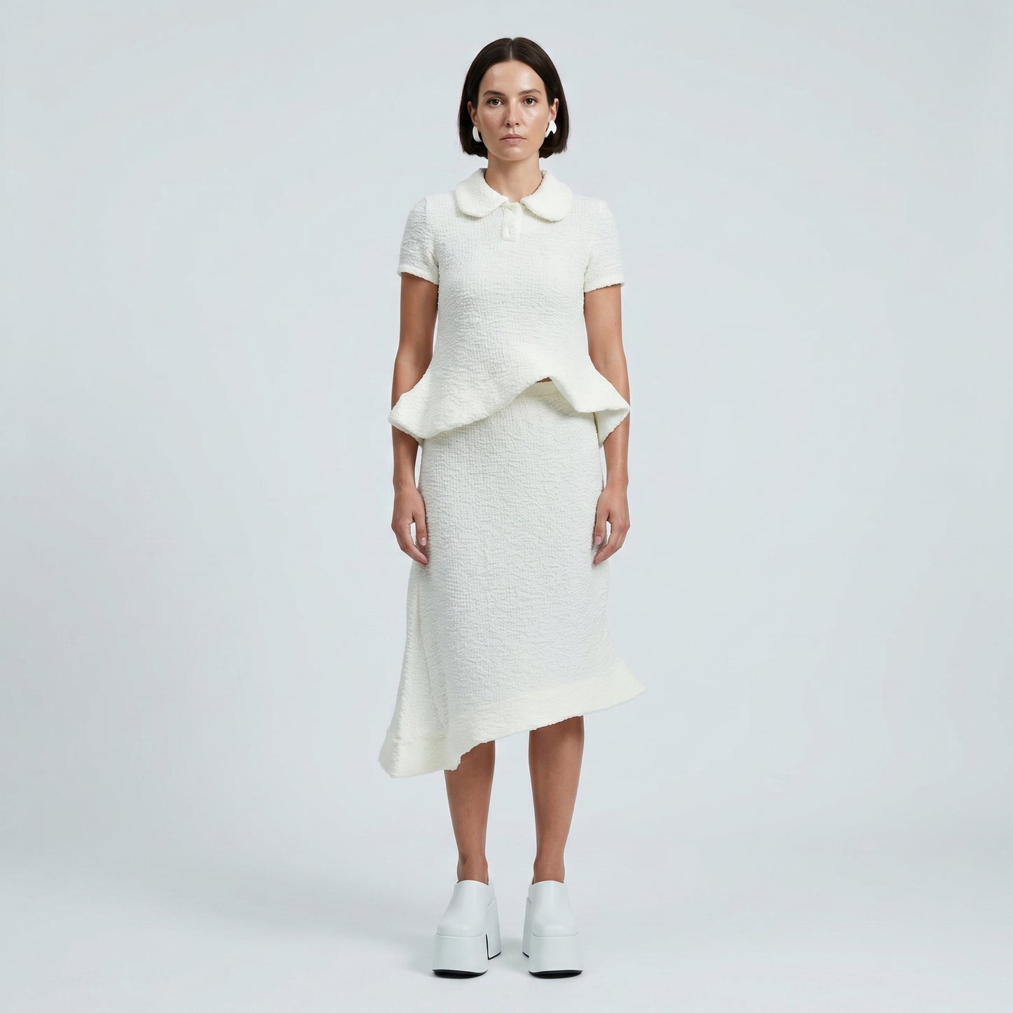 Asymmetric Textured Midi Skirt