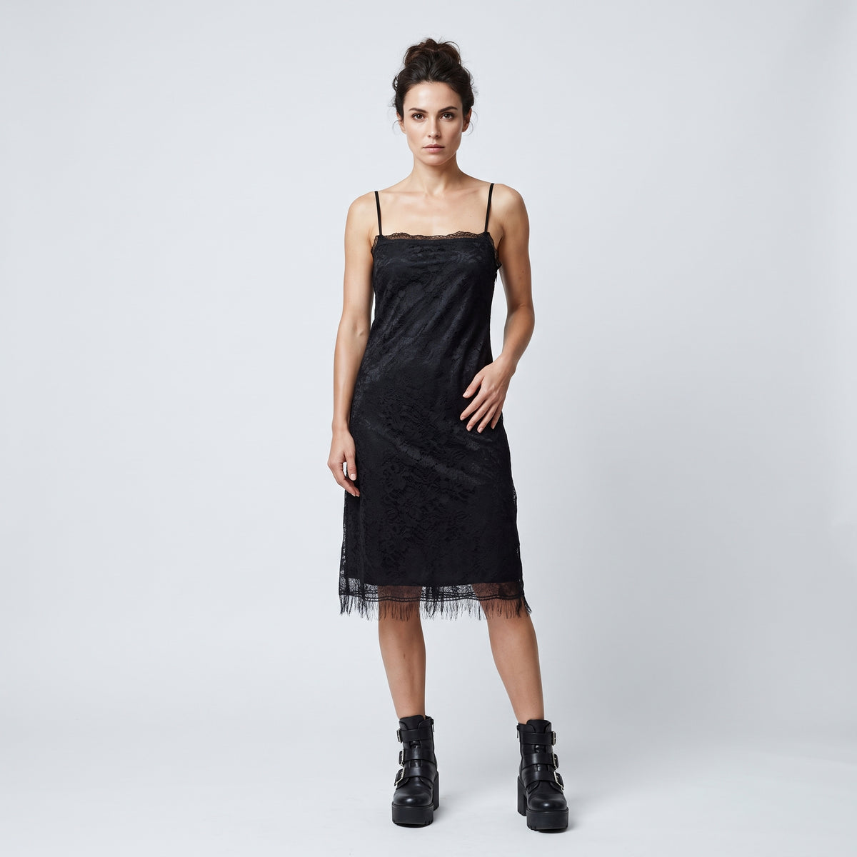 Embroidered Lace Fringe Slip Dress