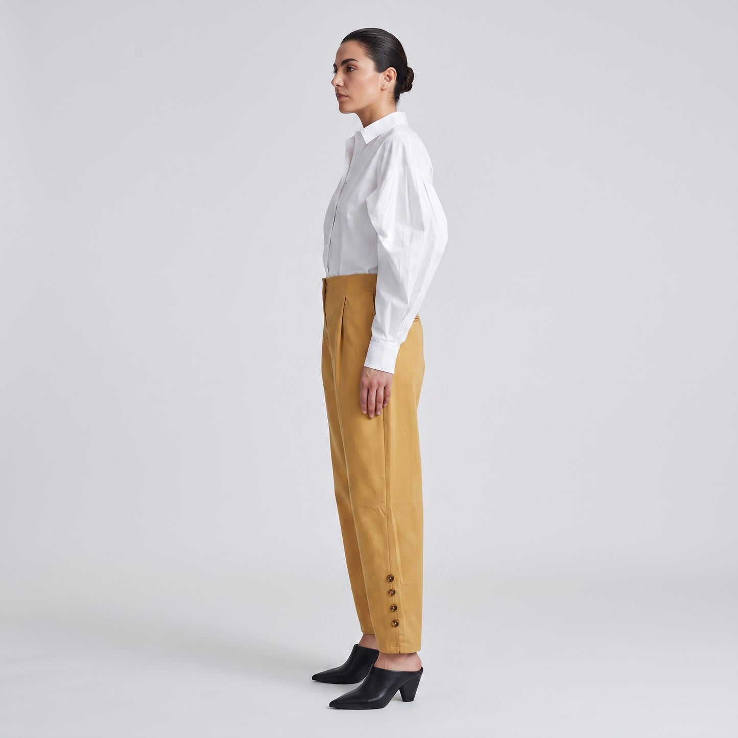 High-Waisted Pleated Mustard Trousers