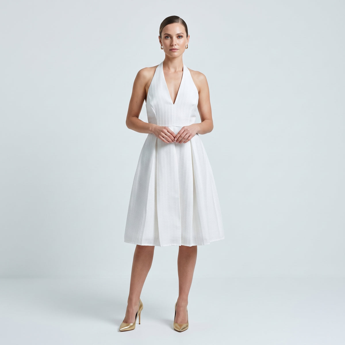 Textured White Halter Dress