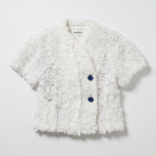 Textured Double-Breasted White Jacket