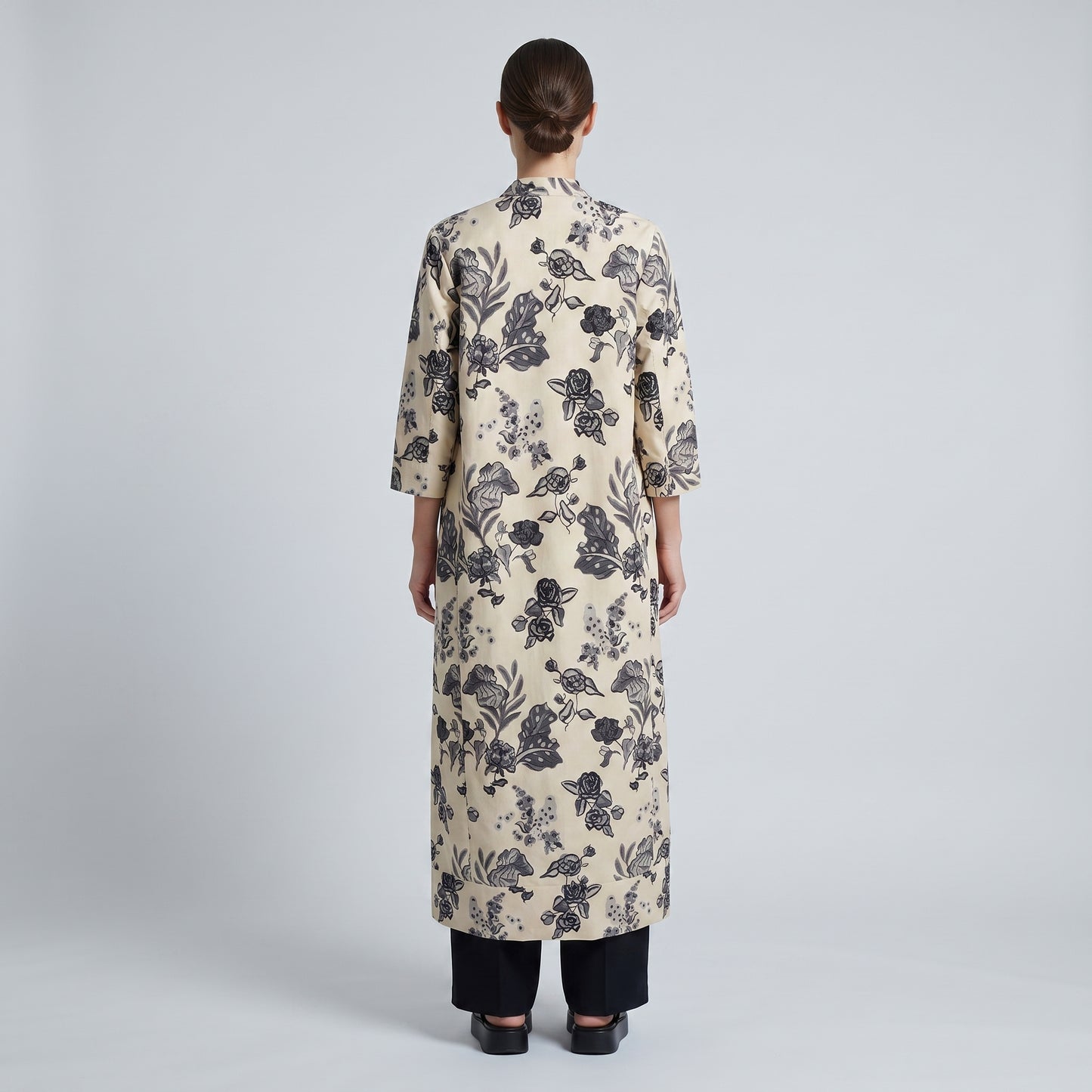 Floral Print Long Open Coat