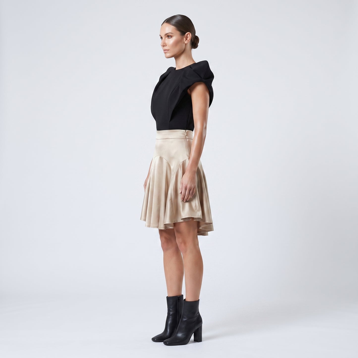 Champagne Satin Flared Skirt