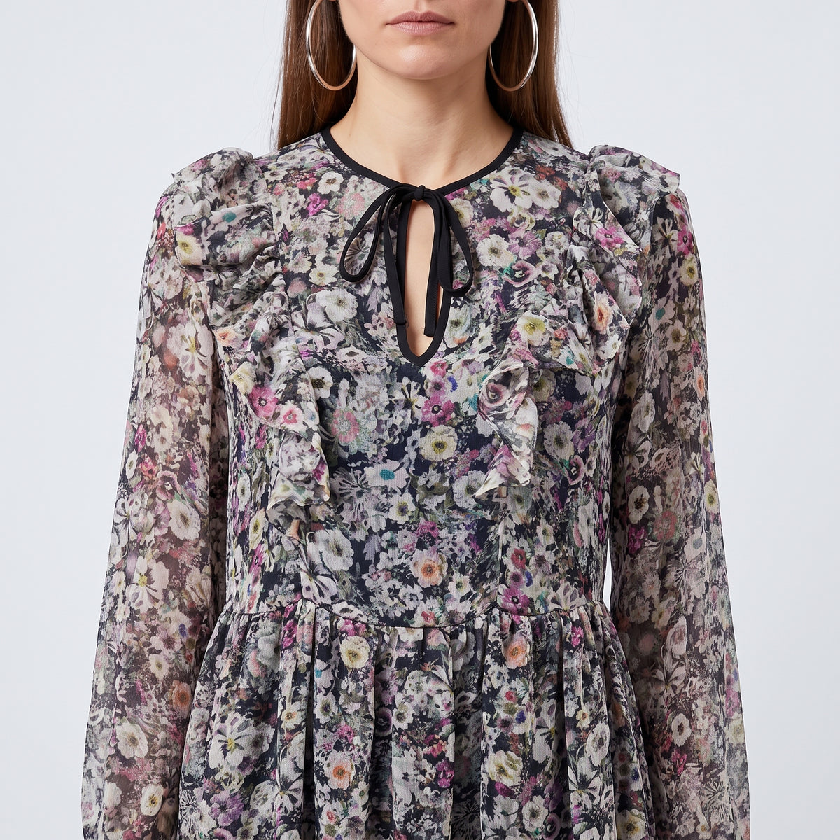 Floral Ruffle Chiffon Mini Dress