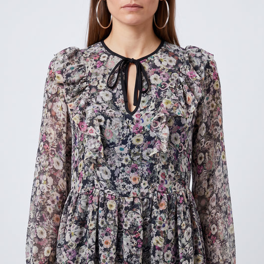 Floral Ruffle Chiffon Mini Dress