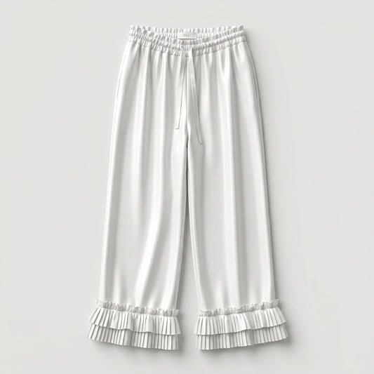 Pleated Ruffle Wide Leg Trousers