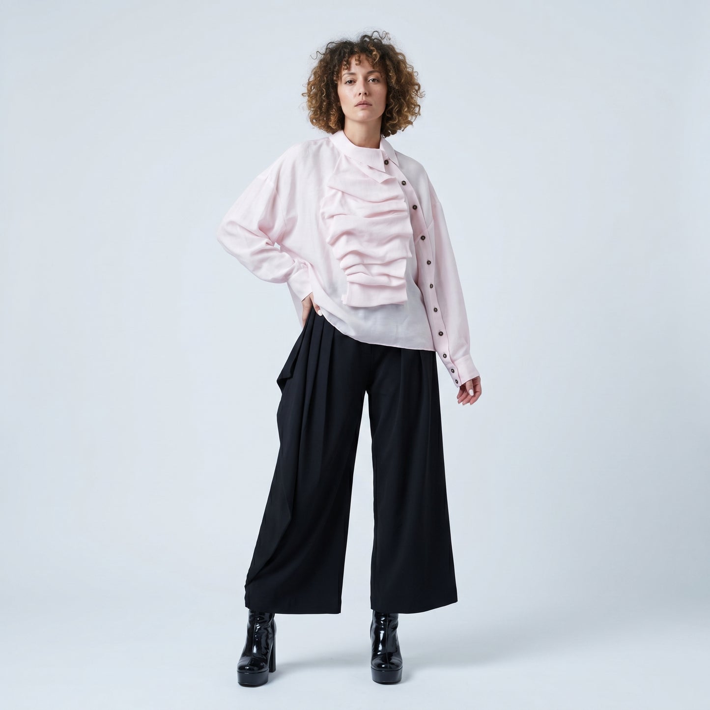 Asymmetric Ruffled Pink Blouse