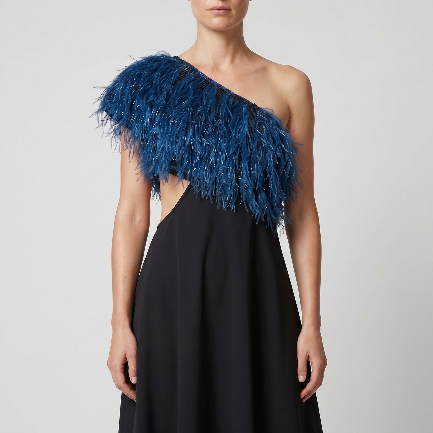 One-Shoulder Feather Asymmetric Dress