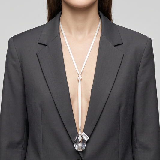 Satin Ribbon Crystal Pendant Necklace
