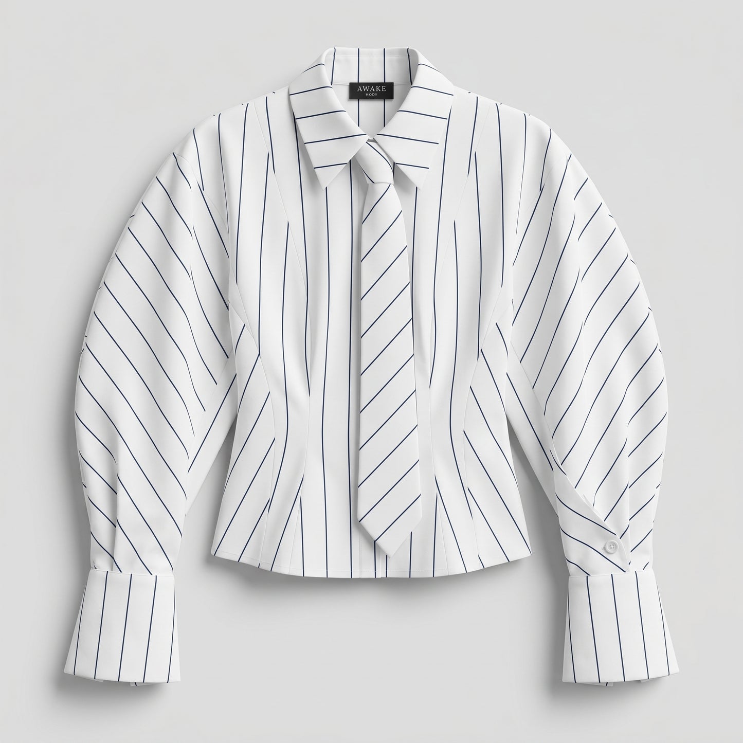 Striped Tailored Tie-Neck Shirt