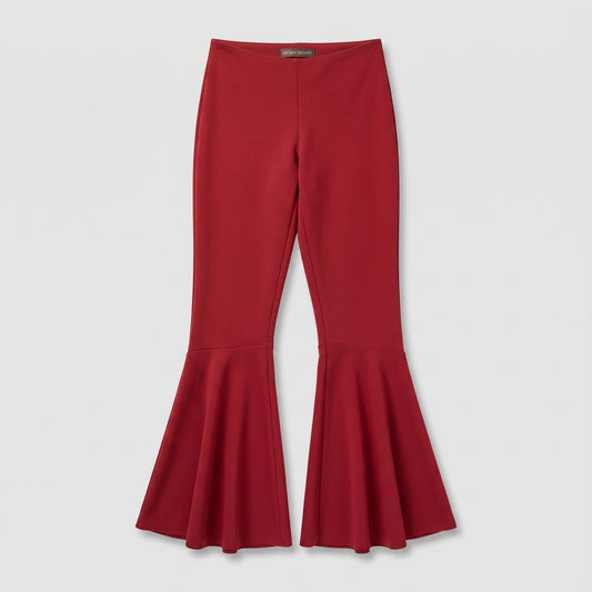 Red Flared Hem Trousers