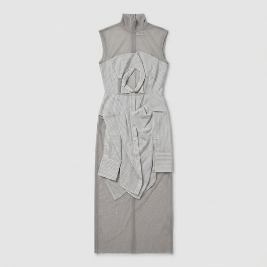 Deconstructed Pinstripe Mesh Dress