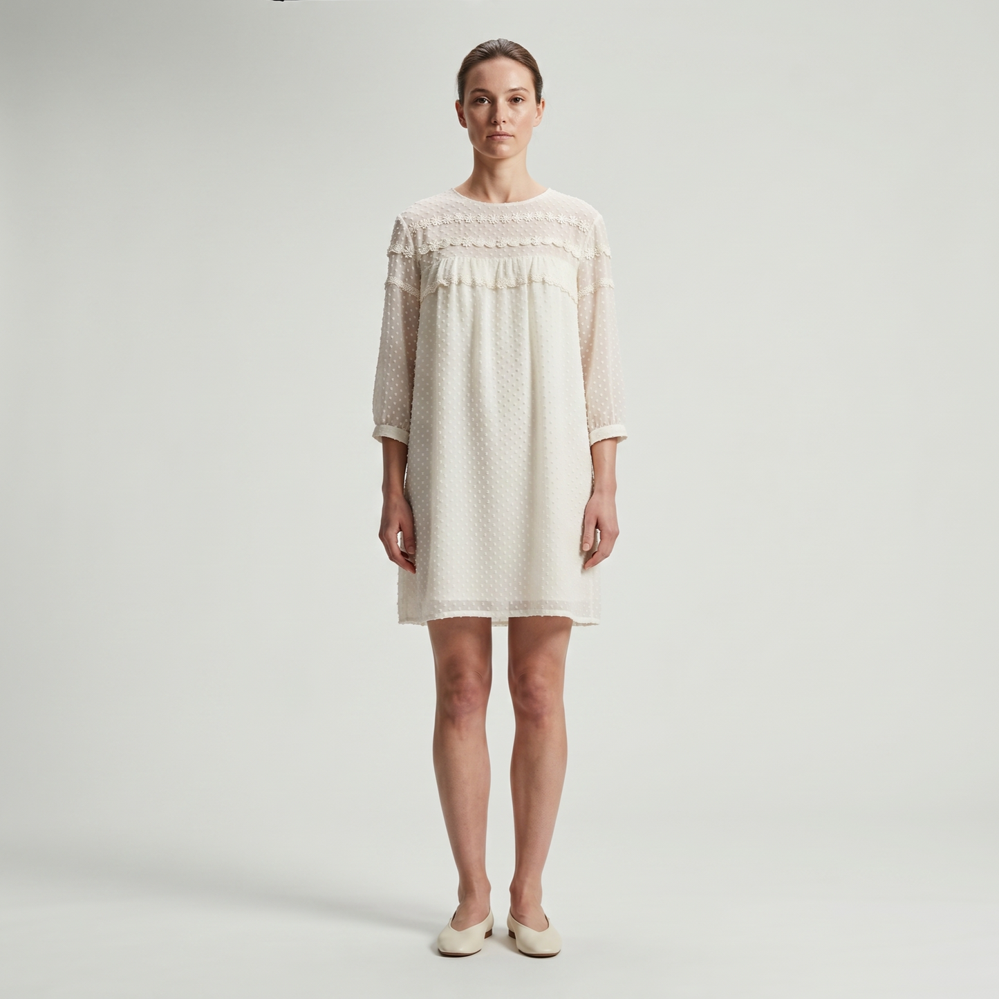 Embroidered Swiss Dot Shift Dress
