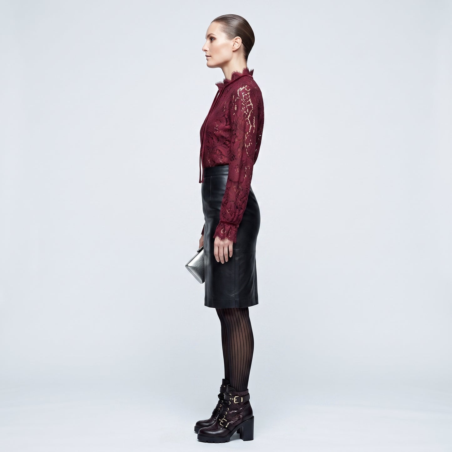 Burgundy Lace Mock Neck Bodysuit