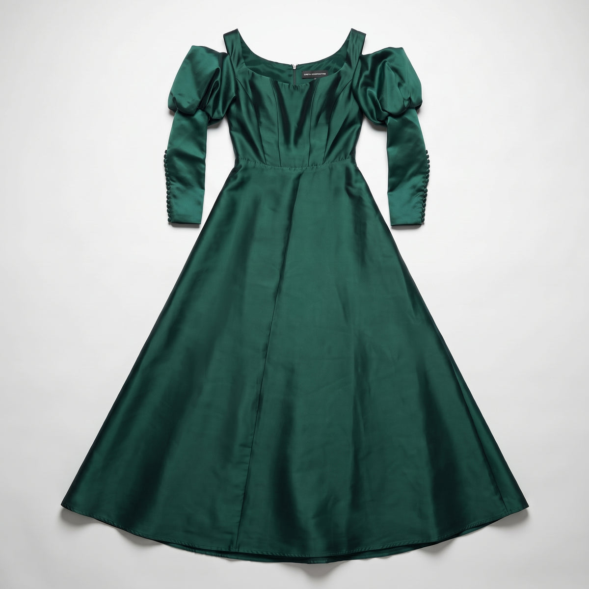 Emerald Cold Shoulder Satin Gown