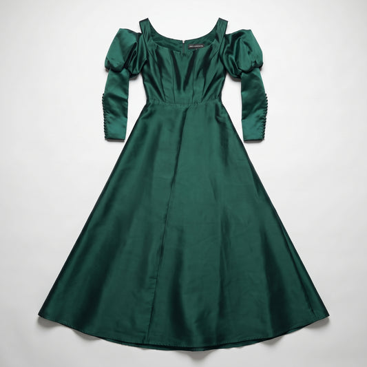 Emerald Cold Shoulder Satin Gown