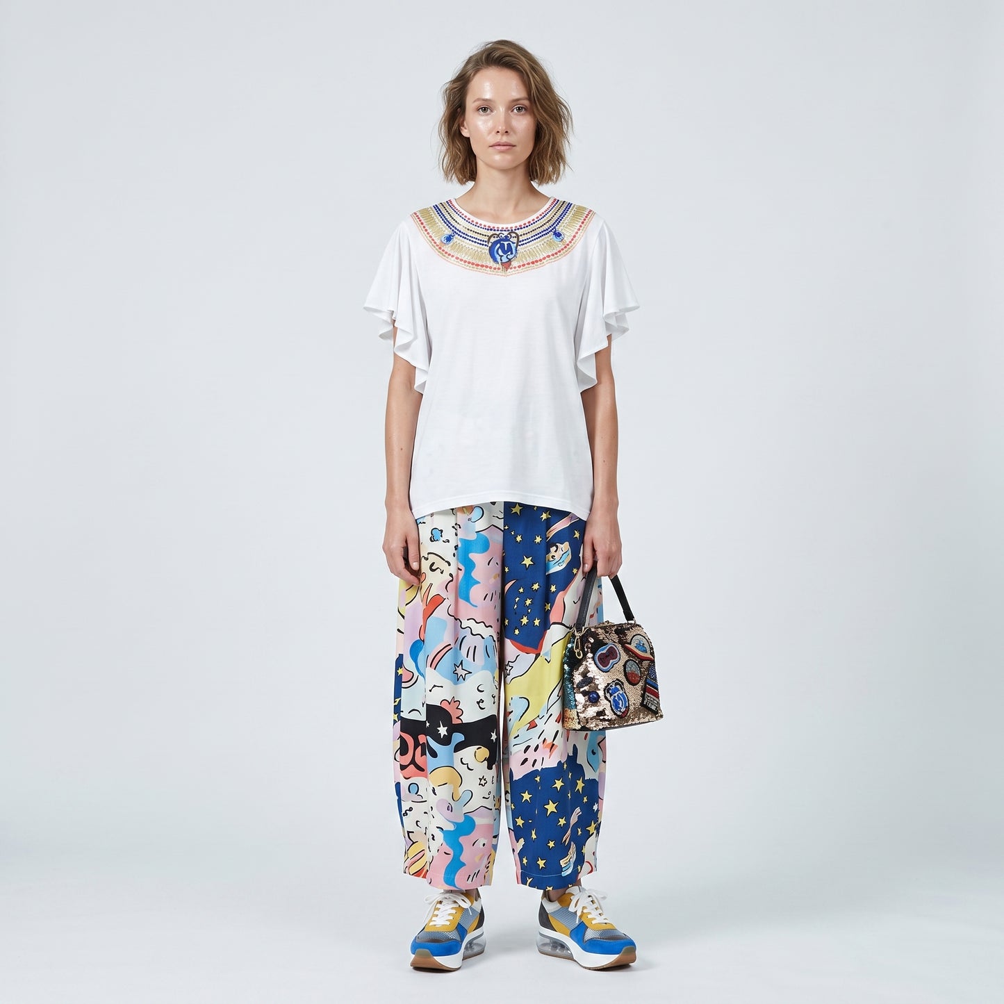 Embroidered Ruffle Sleeve Top