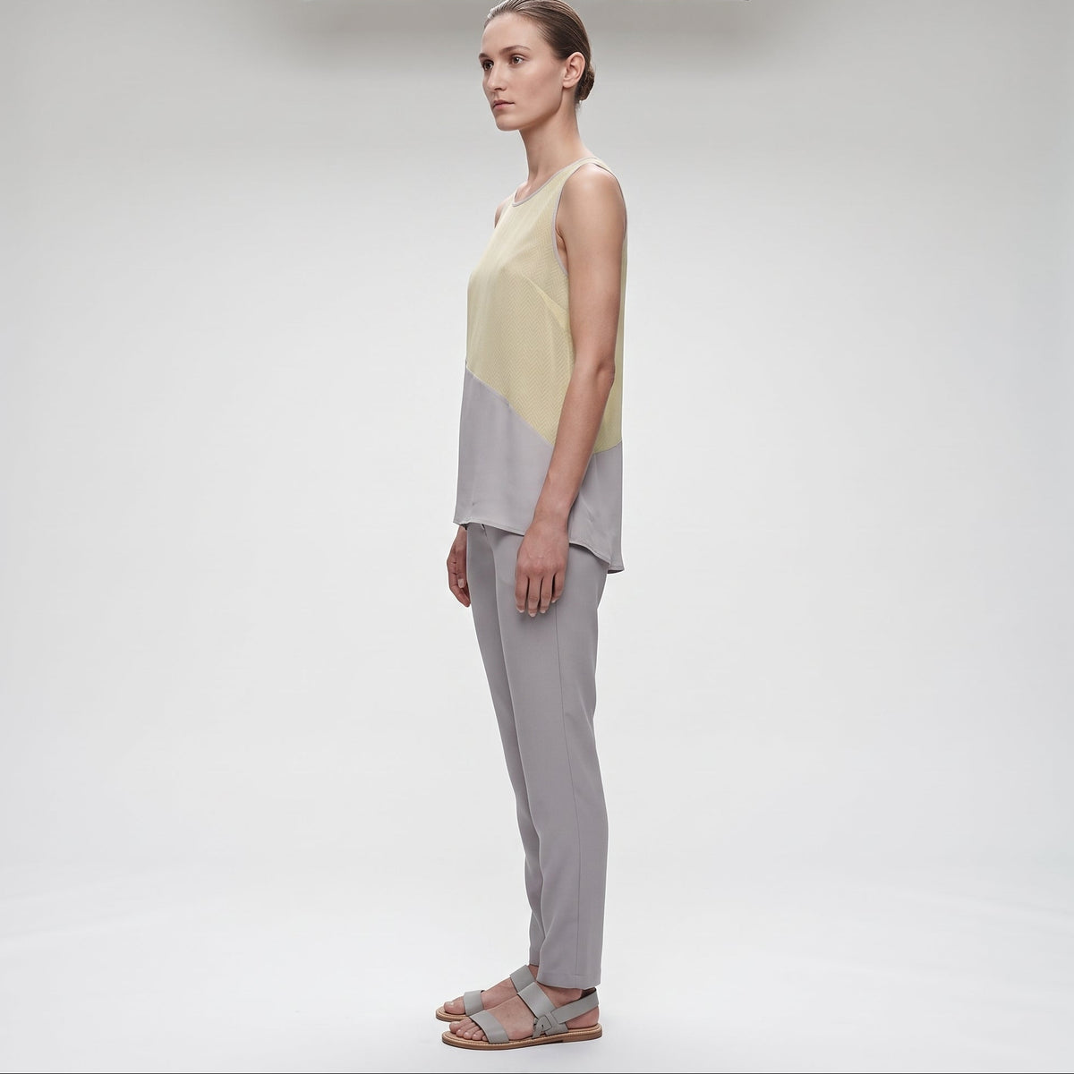 Two-Tone Sleeveless Silk Top