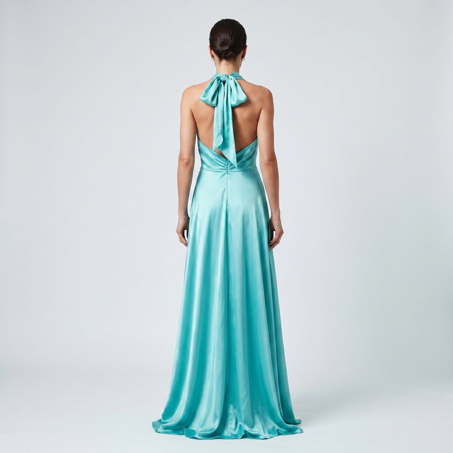 Turquoise Satin Halter Maxi Dress